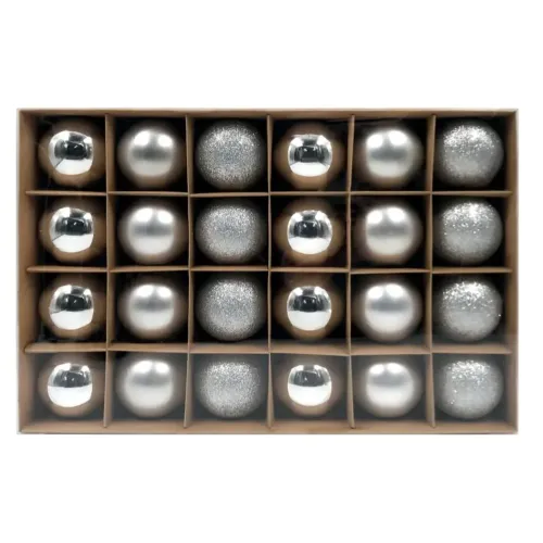 Шары новогодние WINTER GLADE 6см 24шт серебрянный микс 6024G002 (1381834)