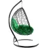 Кресло подвесное с ротангом XL черное с зеленой подушкой