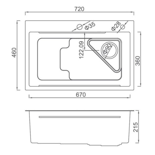 Мойка нерж. врезная GAPPO 72х46х21,5 см тол. 3 мм, сатин (сифон, коландер) GS7246