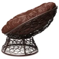 Кресло ПОНЧИК с ротангом коричневое с коричневой подушкой