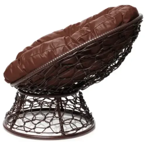 Кресло ПОНЧИК с ротангом коричневое с коричневой подушкой