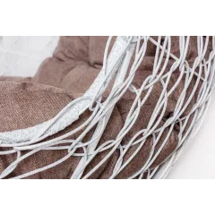 Кресло подвесное с ротангом Капля белое с какао подушкой