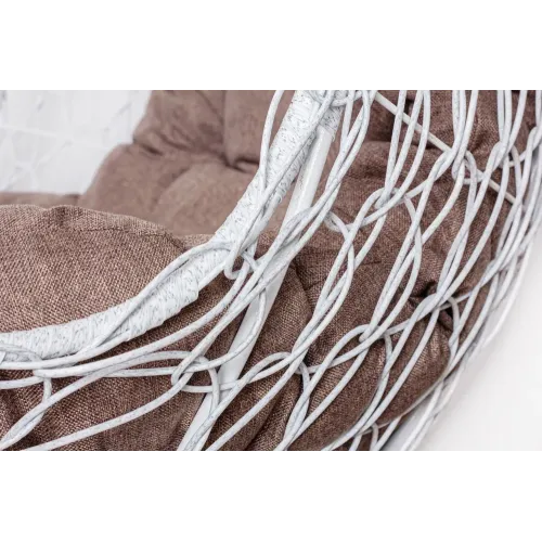 Кресло подвесное с ротангом Капля белое с какао подушкой