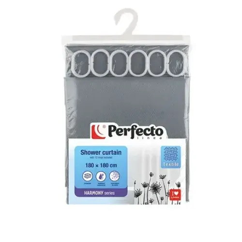Шторка для ванной PERFECTO LINEA Harmony 180x180cм 12 колец, жемчужно-серый
