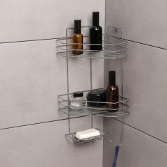 Полка для ванной комнаты угловая с мыльницей и вешалкой 2-х ярусная, 25,5х42,5 см, цвет хром