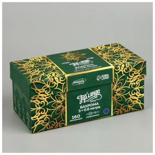 Гирлянда LUAZON LIGHTING Бахрома 3х0,6м темная нить, 160 LED свечение бело-синее с мерцанием (1080171)