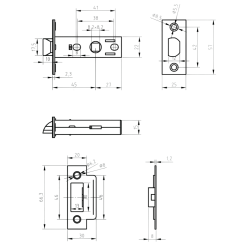 Защелка межкомн. PALIDORE 6-45 ВН (15702)