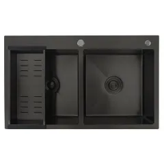 |Мойка нерж. врезная GAPPO 83х50х21,5 см тол. 3 мм, чёрная (сифон, коландер) GS8350-6