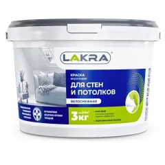 Краска в/д ЛАКРА д/Стен и Потолков Белоснежная (ведро) 3кг Л-С
