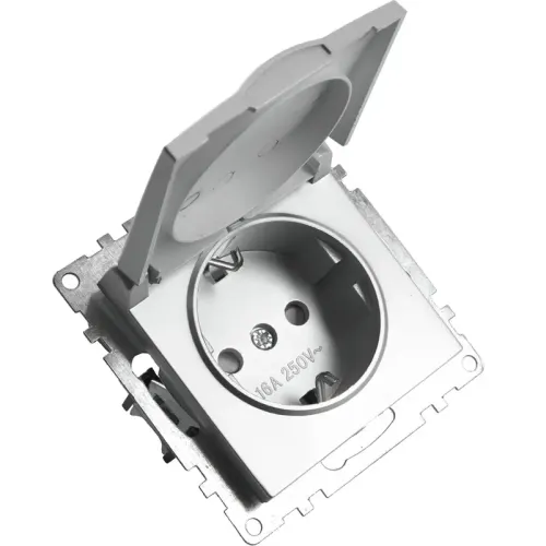 Розетка 2P+Е Катрин серебро крышка,с защитной шторкой GLS16-7112-03