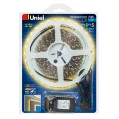 Светодиодная лента UNIEL ULS-3528-60LED/m-8mm-IP20-DC12V-YELLOW. В комплекте с адаптером.