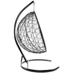 Кресло подвесное с ротангом XL черное с зеленой подушкой