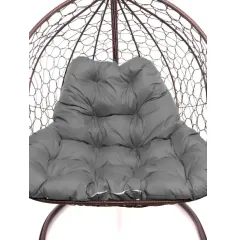 Кресло подвесное с ротангом ДЛЯ ДВОИХ коричневое с серой подушкой