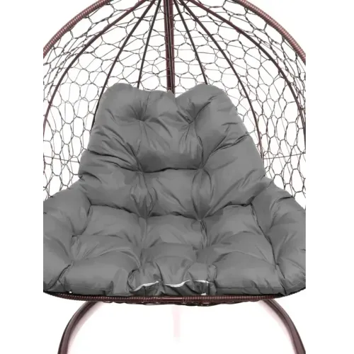 Кресло подвесное с ротангом ДЛЯ ДВОИХ коричневое с серой подушкой