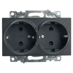 Розетка 2-ая 2P+E Катрин черный с защитной шторкой GLS16-7114-05