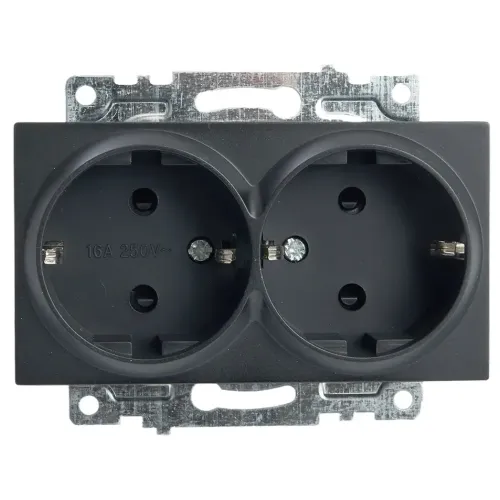 Розетка 2-ая 2P+E Катрин черный с защитной шторкой GLS16-7114-05