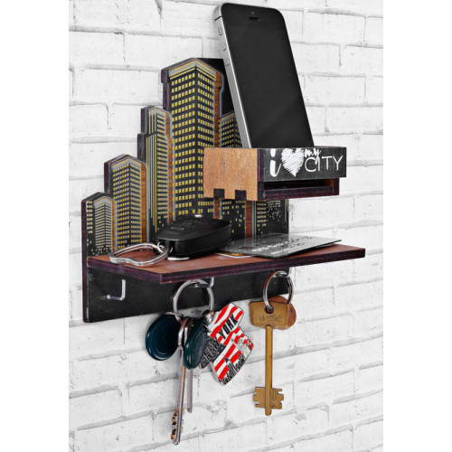 Ключница My city деревянная с полкой
