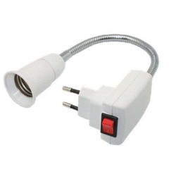 Переходник вилка-патрон E14 гибкий 150мм с выключателем белый ECOLA (524234)