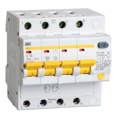 Дифференциальный автомат 4-пол. 16А С 30мА АД14 IEK MAD10-4-016-C-030 (22288)