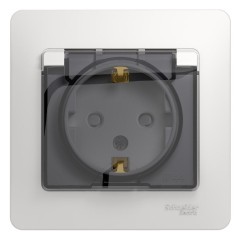 Розетка 2P+E GLOSSA IP44 белый шторки, крышка GSL000148 (458704) В СБОРЕ