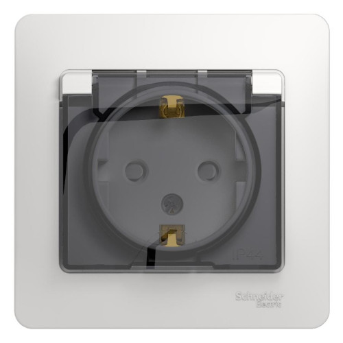 Розетка 2P+E GLOSSA IP44 белый шторки, крышка GSL000148 (458704) В СБОРЕ