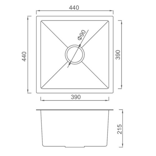 |Мойка нерж. врезная GAPPO 44х44х21,5 см тол. 3 мм, сатин (сифон, коландер) GS4444