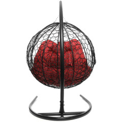 Кресло подвесное с ротангом ДЛЯ ДВОИХ черное с красной подушкой