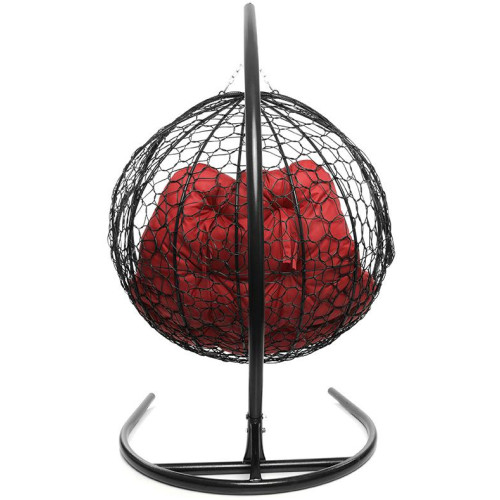 Кресло подвесное с ротангом ДЛЯ ДВОИХ черное с красной подушкой