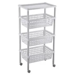 Этажерка ПОЛИМЕРБЫТ Элиза 3 корзины+1полка, светло-серый пластик (798658)