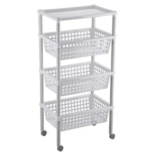 Этажерка ПОЛИМЕРБЫТ Элиза 3 корзины+1полка, светло-серый пластик (798658)