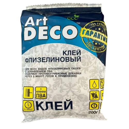 Клей обойный ART DEКO для флизел. обоев 200гр (30) ПАКЕТ (*1)