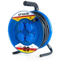 Удлинитель на катушке 4-мест. 20м 2Р+Е 3х2,5 STEKKER серия Professional, синий, PRF02-41-20 39784
