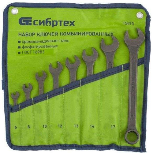 Набор ключей комб. СИБРТЕХ 6-19 мм, 8 шт (15473) чехол